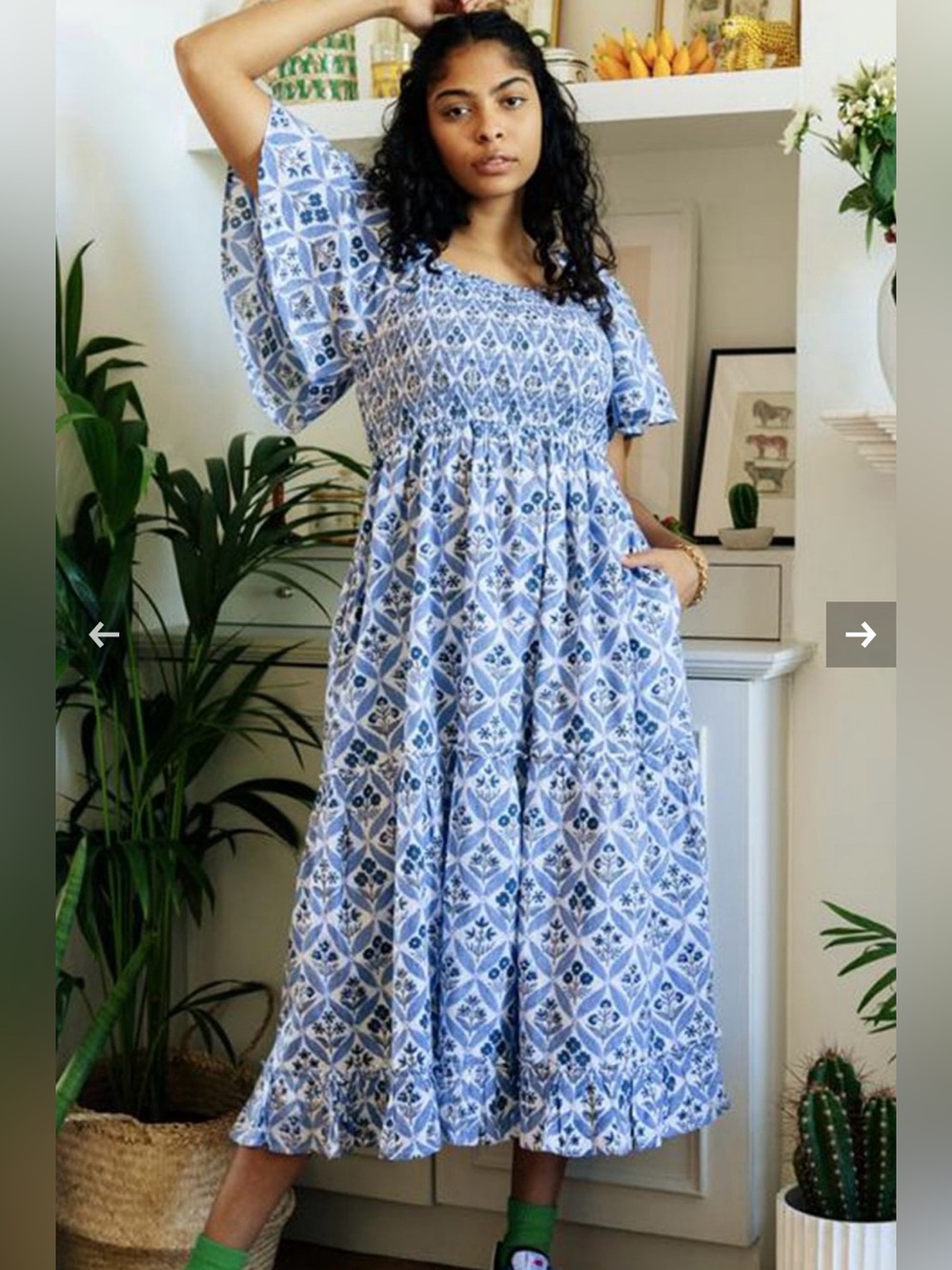 EUC Pink City Prints Lolita Blue White Floral Midi Dress